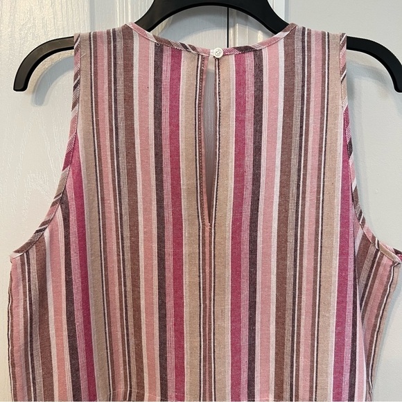 Drew Striped Linen Blend Sleeveless Cropped Jumpsuit Pockets No Drawstring Sz M - Picture 5 of 9
